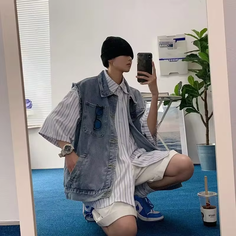 Unisex Denim Waistcoat Summer 2025 Streetwear Must Have Distressed Denim Jacket Vest for Boys Girls
