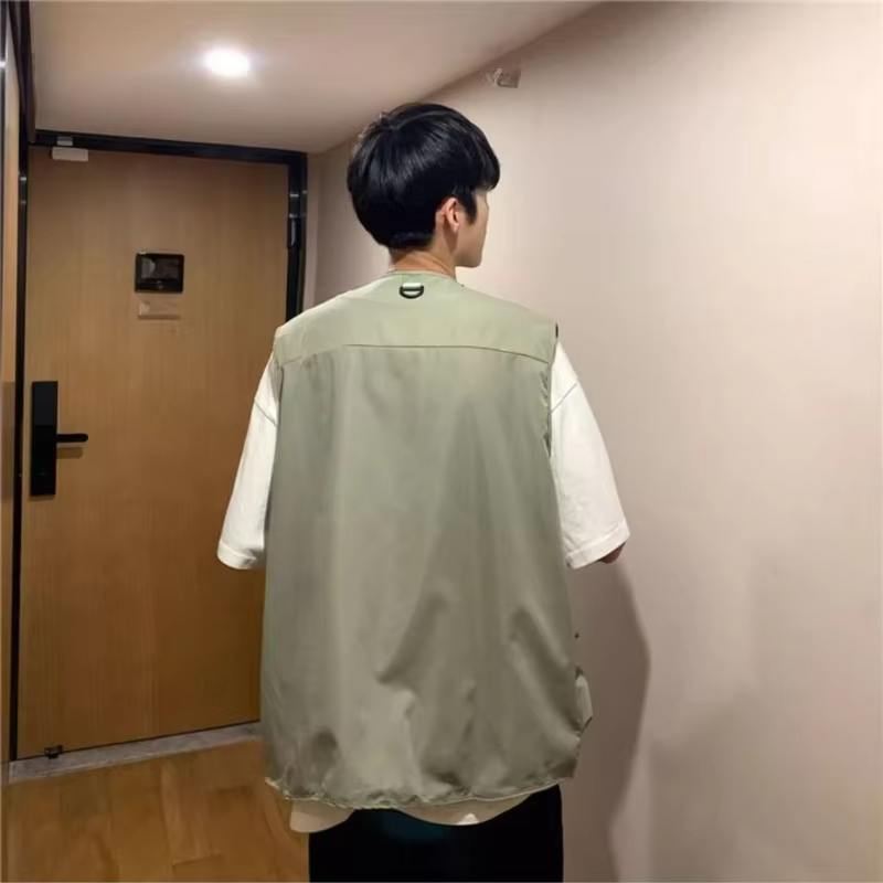 INS Trendy Vest Jacket for Men Functional Loose Sleeveless Jacket Hong Kong Japanese Style Multi Pocket Summer Workwear