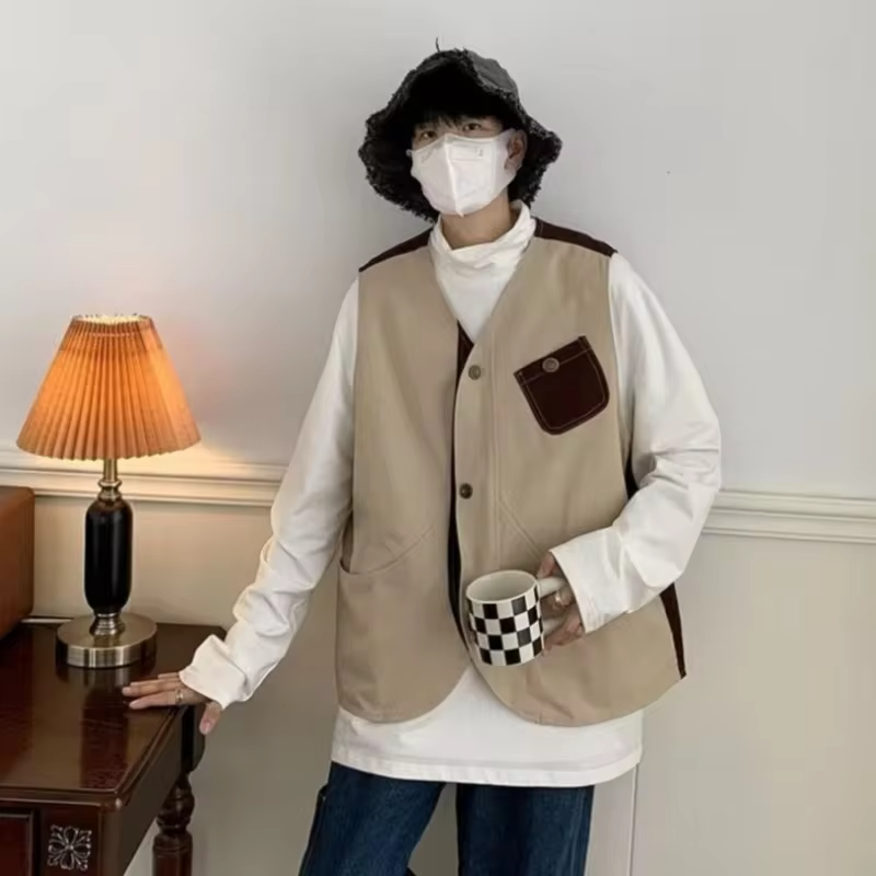 Unisex Hong Kong Retro Workwear Vest Loose Sleeveless Couple's Jacket for Men Women Trendy Versatile Streetwear