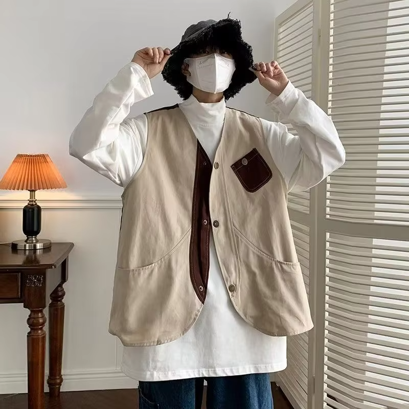 Unisex Hong Kong Retro Workwear Vest Loose Sleeveless Couple's Jacket for Men Women Trendy Versatile Streetwear