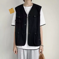 Vintage Hong Kong Style Sleeveless Utility Jacket Men's Streetwear Casual Insulated Workwear Vest