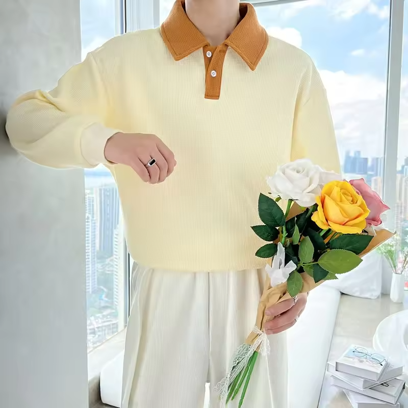 Loose Hong Kong Style Male Sweatshirt Cotton Leisure Wear to Work Polo Sweat Shirt Men's Pullover Clothing Deals Streetwear Warm