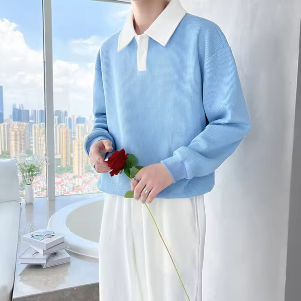 Loose Hong Kong Style Male Sweatshirt Cotton Leisure Wear to Work Polo Sweat Shirt Men's Pullover Clothing Deals Streetwear Warm