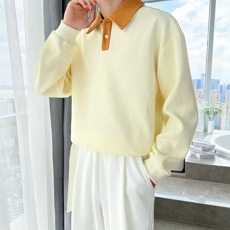 Loose Hong Kong Style Male Sweatshirt Cotton Leisure Wear to Work Polo Sweat Shirt Men's Pullover Clothing Deals Streetwear Warm
