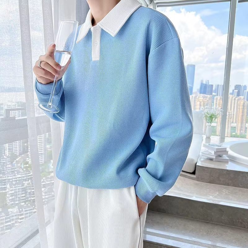 Loose Hong Kong Style Male Sweatshirt Cotton Leisure Wear to Work Polo Sweat Shirt Men's Pullover Clothing Deals Streetwear Warm