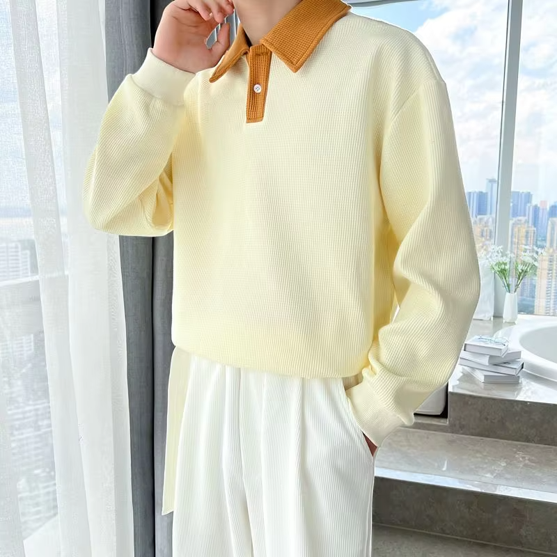 Loose Hong Kong Style Male Sweatshirt Cotton Leisure Wear to Work Polo Sweat Shirt Men's Pullover Clothing Deals Streetwear Warm