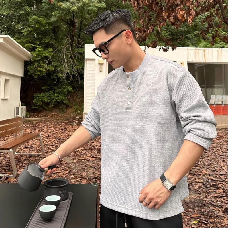 Spring Autumn Plain Men's Pullover Office Lazy Style Button Funny Tops Sweat Shirt Cheap Y2k Clothes Novelty And Male Sweatshirt