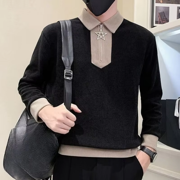 Korean Style Leisure Male Sweatshirt Polo Collar With Zipper Aesthetic Y2k Vintage Emo Simple Cheap Sweat Shirt Men's Pullover