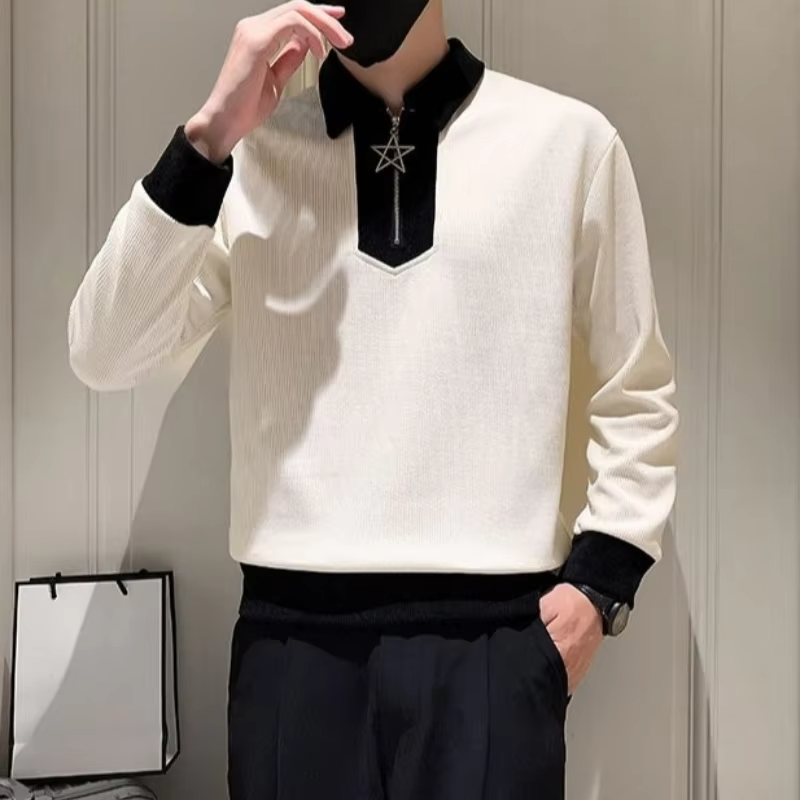 Korean Style Leisure Male Sweatshirt Polo Collar With Zipper Aesthetic Y2k Vintage Emo Simple Cheap Sweat Shirt Men's Pullover