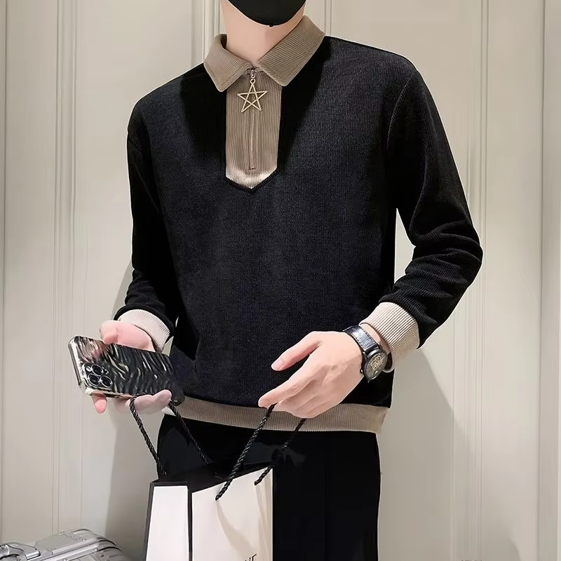 Korean Style Leisure Male Sweatshirt Polo Collar With Zipper Aesthetic Y2k Vintage Emo Simple Cheap Sweat Shirt Men's Pullover