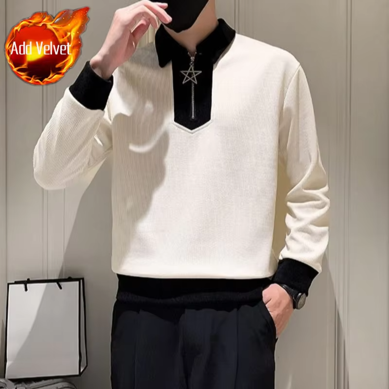 Korean Style Leisure Male Sweatshirt Polo Collar With Zipper Aesthetic Y2k Vintage Emo Simple Cheap Sweat Shirt Men's Pullover