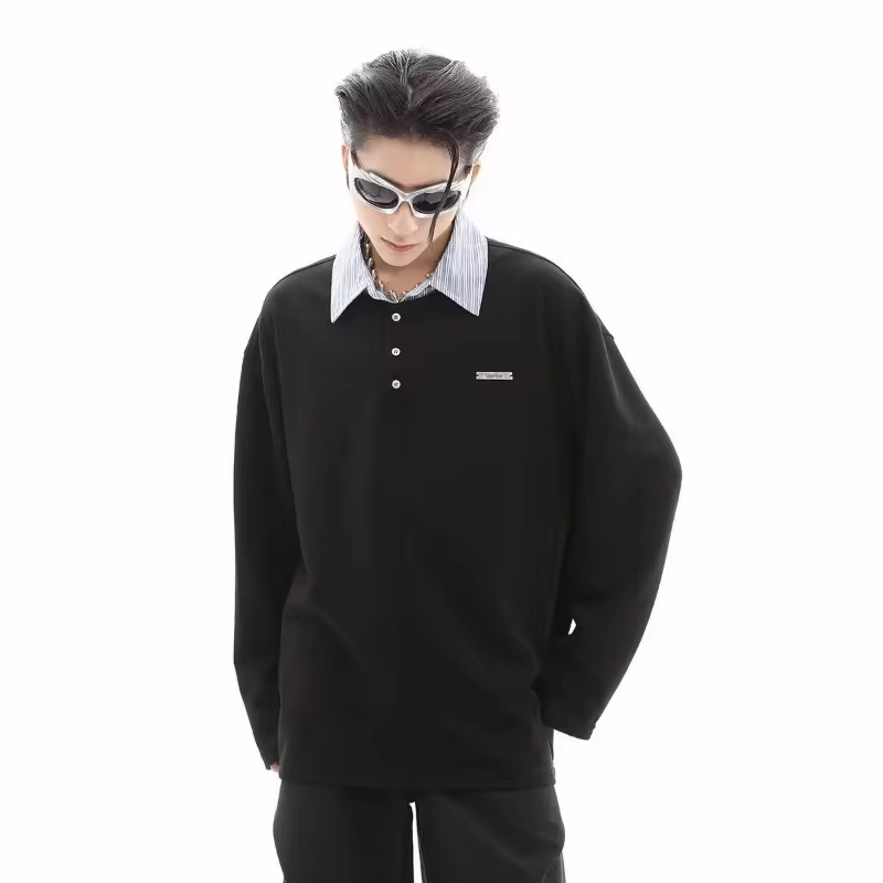 Spring and Autumn Splicing Polo T Shirt for Men Korean Luxury Harajuku Fashion Xl Man Sweatshirt Designer Elegant Emo Pullovers