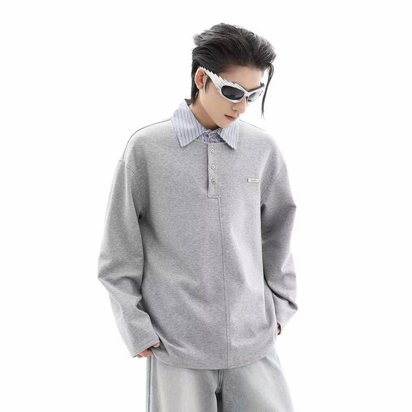 Spring and Autumn Splicing Polo T Shirt for Men Korean Luxury Harajuku Fashion Xl Man Sweatshirt Designer Elegant Emo Pullovers