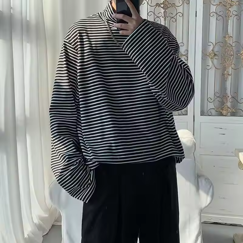 Men Mock Neck Long Sleeve T Shirt Oversized Fit Casual Basic Tee Top Streetwear Trendy Autumn Clothing