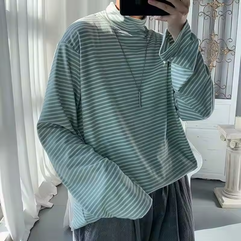 Men Mock Neck Long Sleeve T Shirt Oversized Fit Casual Basic Tee Top Streetwear Trendy Autumn Clothing