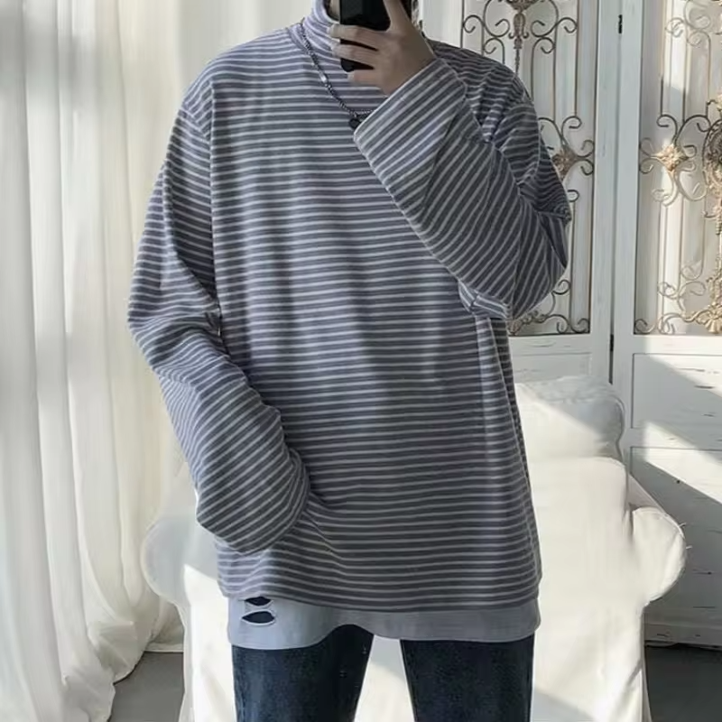 Men Mock Neck Long Sleeve T Shirt Oversized Fit Casual Basic Tee Top Streetwear Trendy Autumn Clothing