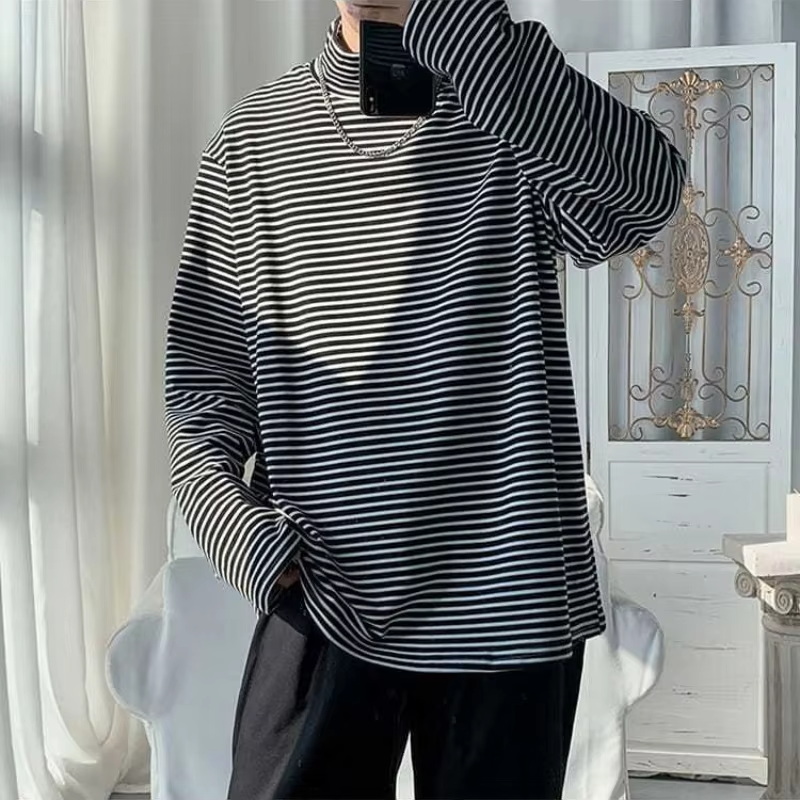 Men Mock Neck Long Sleeve T Shirt Oversized Fit Casual Basic Tee Top Streetwear Trendy Autumn Clothing