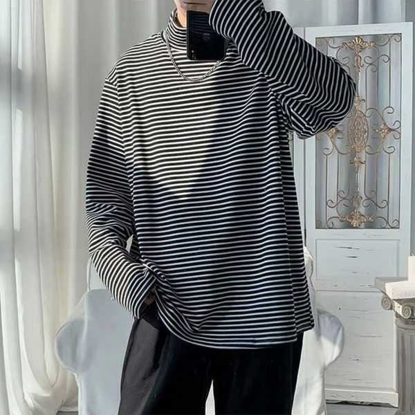 Men Mock Neck Long Sleeve T Shirt Oversized Fit Casual Basic Tee Top Streetwear Trendy Autumn Clothing