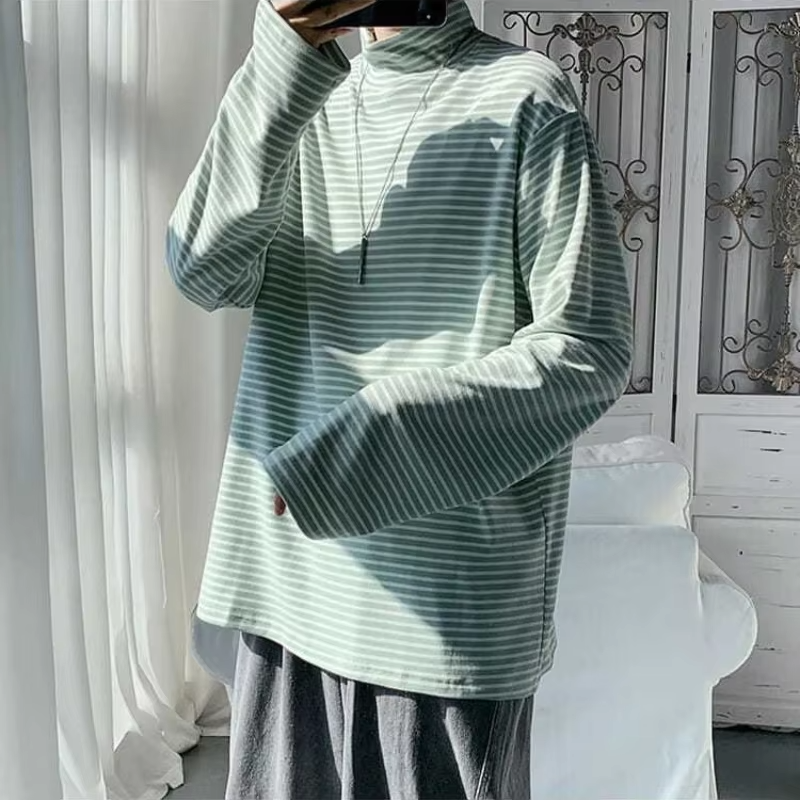 Men Mock Neck Long Sleeve T Shirt Oversized Fit Casual Basic Tee Top Streetwear Trendy Autumn Clothing