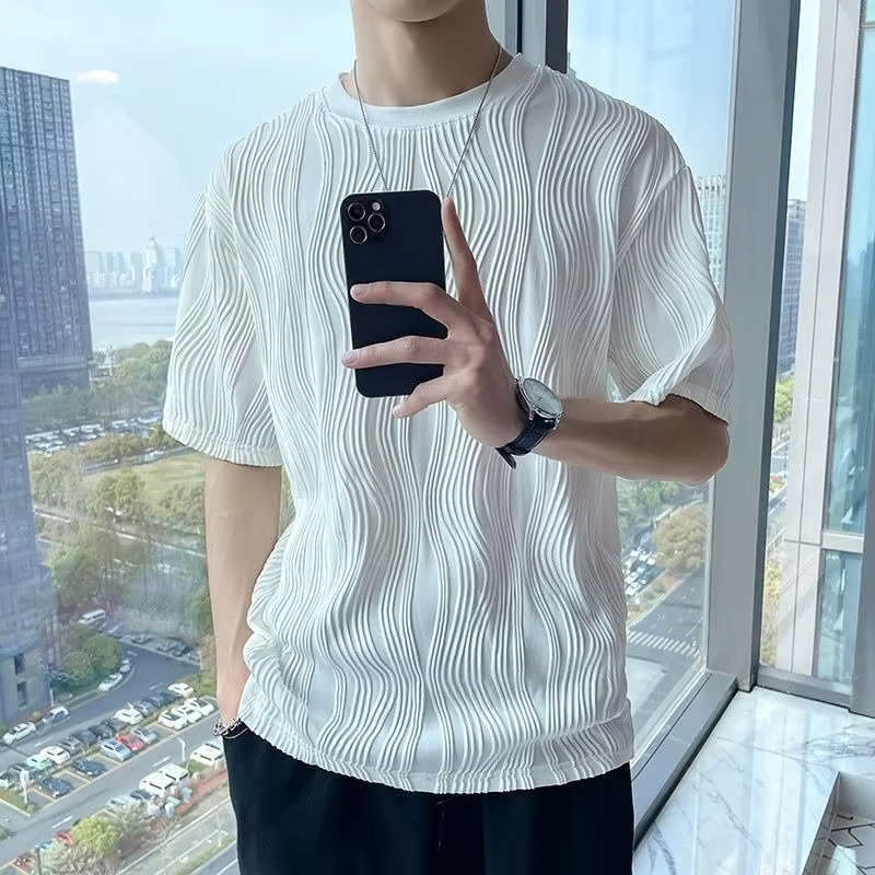 Summer New Wave Pattern Quick Dry T-Shirt Men's Loose Fit Casual Athletic Top Fashionable Streetwear