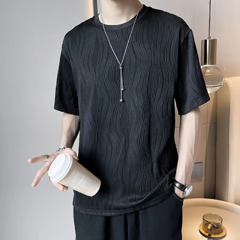 Summer New Wave Pattern Quick Dry T-Shirt Men's Loose Fit Casual Athletic Top Fashionable Streetwear