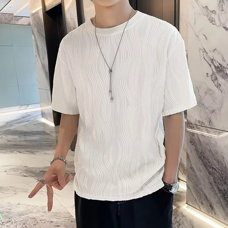 Summer New Wave Pattern Quick Dry T-Shirt Men's Loose Fit Casual Athletic Top Fashionable Streetwear