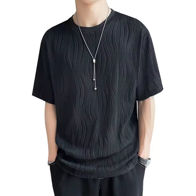 Summer New Wave Pattern Quick Dry T-Shirt Men's Loose Fit Casual Athletic Top Fashionable Streetwear