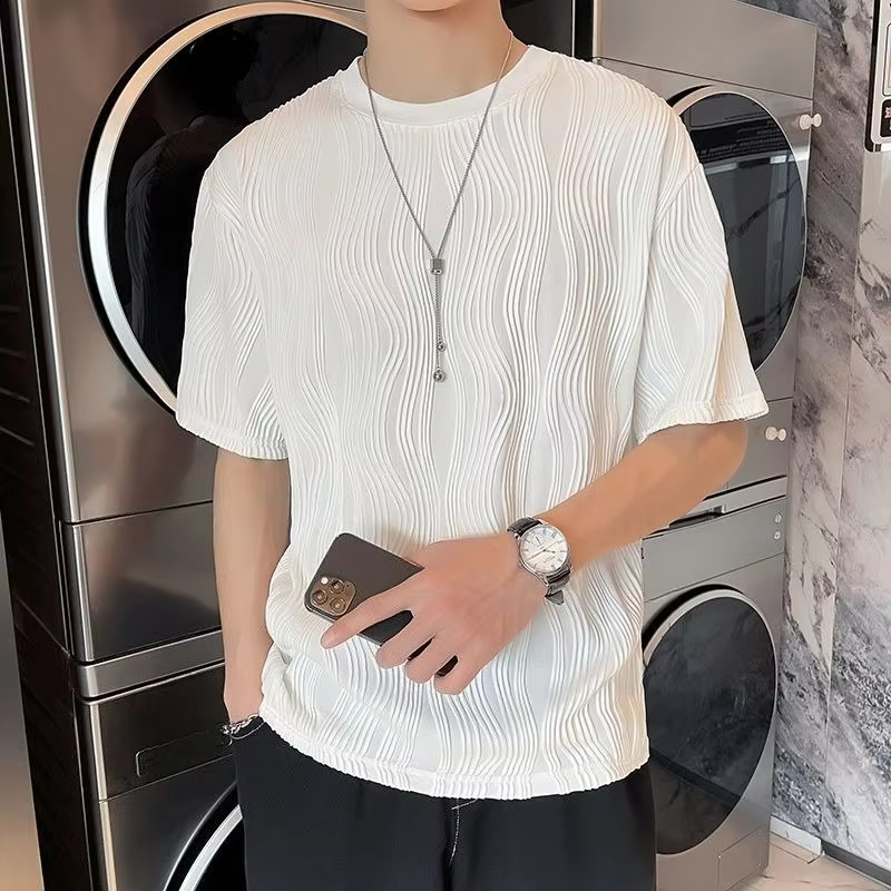 Summer New Wave Pattern Quick Dry T-Shirt Men's Loose Fit Casual Athletic Top Fashionable Streetwear