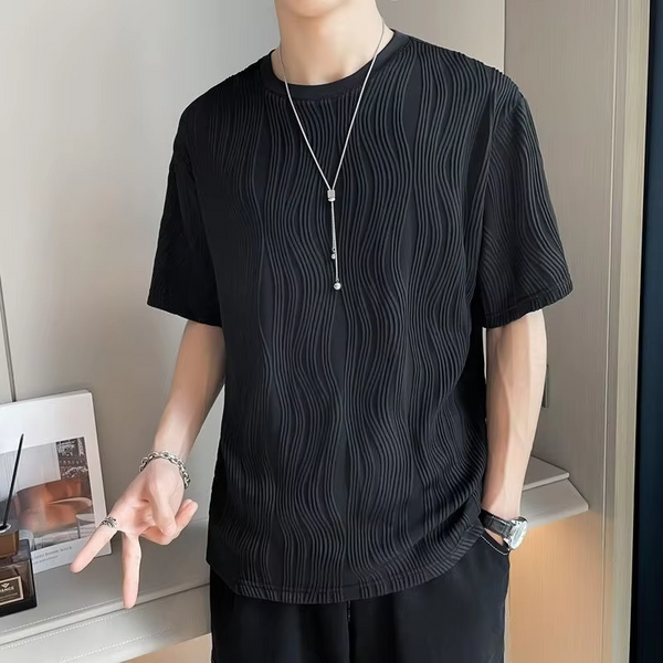 Summer New Wave Pattern Quick Dry T-Shirt Men's Loose Fit Casual Athletic Top Fashionable Streetwear