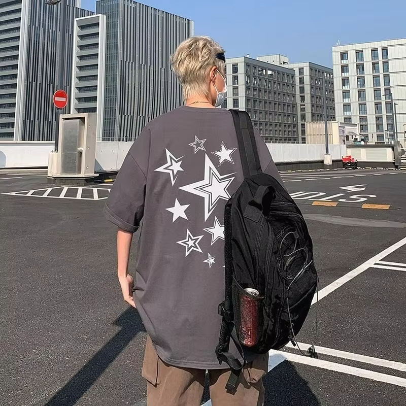 Men's Plus Size Short Sleeve T-Shirt with Stars and Letters Print Loose Fit Casual Summer Top for Big and Tall Individuals