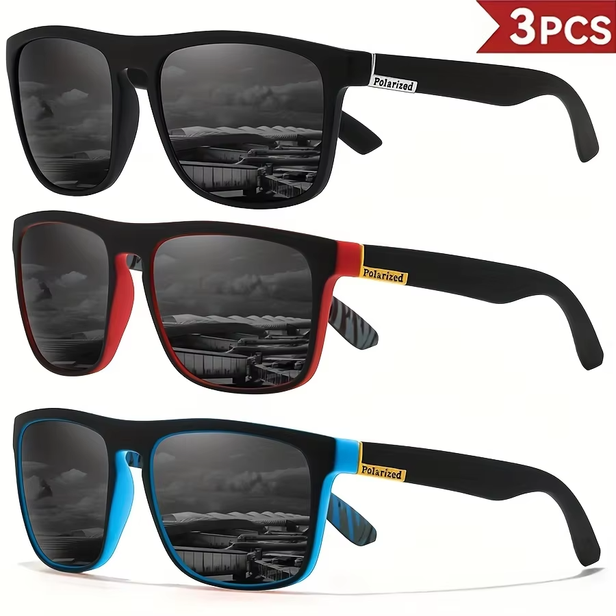 1-4PCS Men Classical Square Polarized Sports Sunglasses Lightweight PC Frame UV400 for Driving Fishing Cycling Unisex Durability