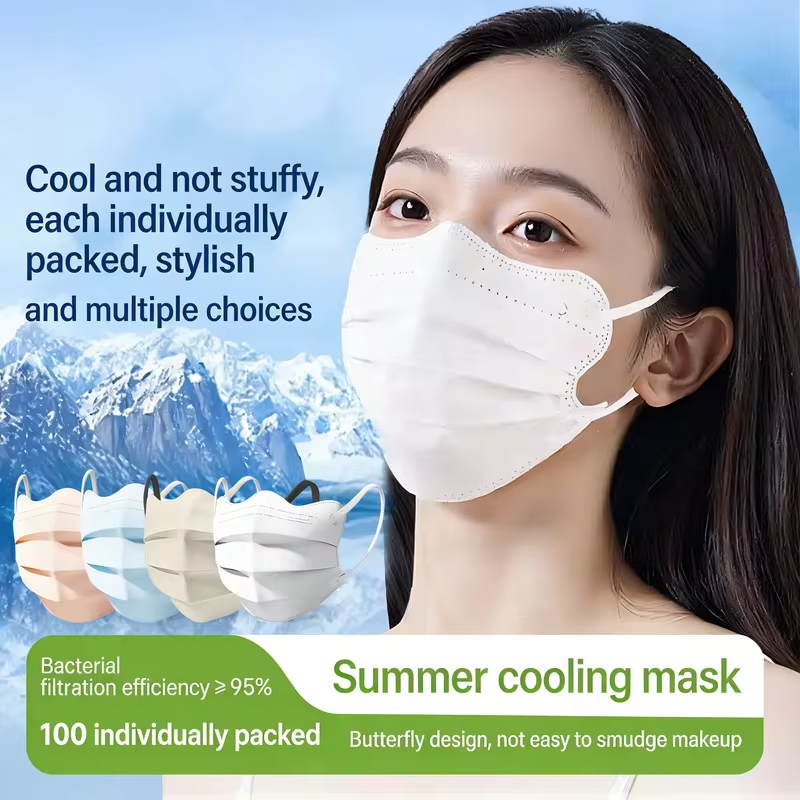 Disposable Face Masks Wide Flat Earloop Individually Wrapped 3 Layer Spunlace Non-woven Daily Protection Lightweight Comfortable