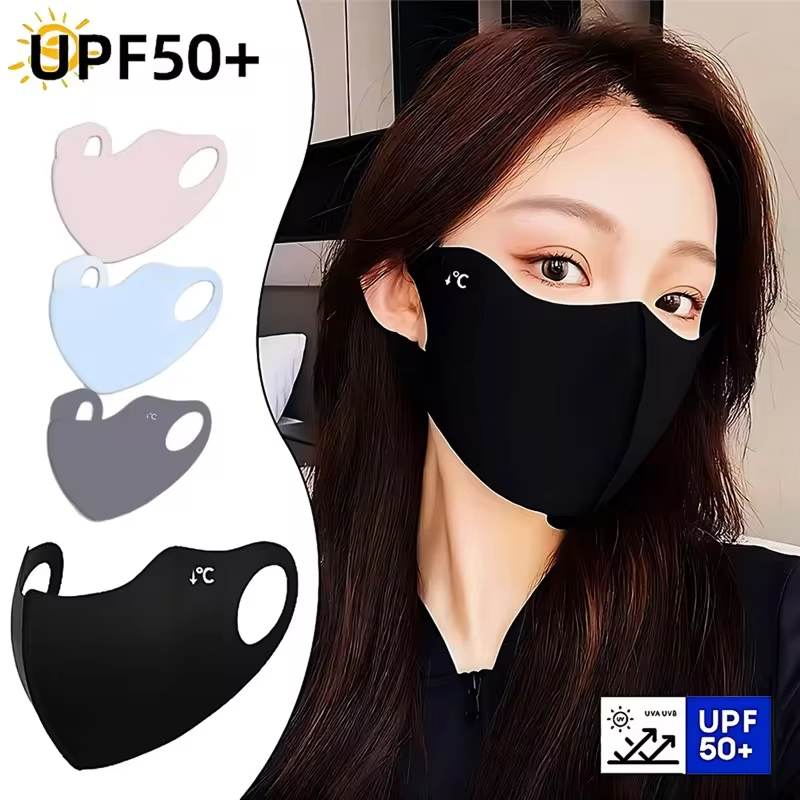 1PC Summer Sunscreen Face Mask Breathable Women UV Protection Trendy Mask Thin Ice Silk Sunscreen Anti-UV Fashionable Face Cover