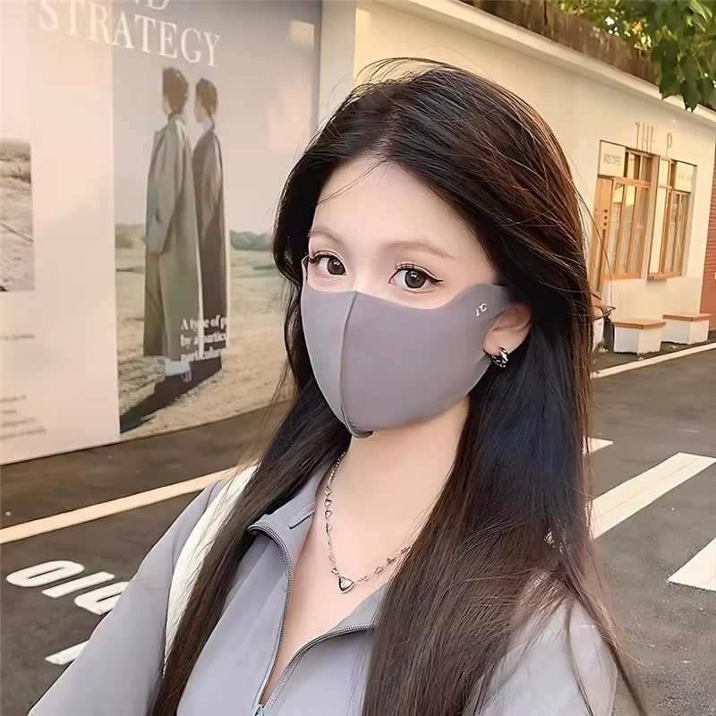 1PC Summer Sunscreen Face Mask Breathable Women UV Protection Trendy Mask Thin Ice Silk Sunscreen Anti-UV Fashionable Face Cover