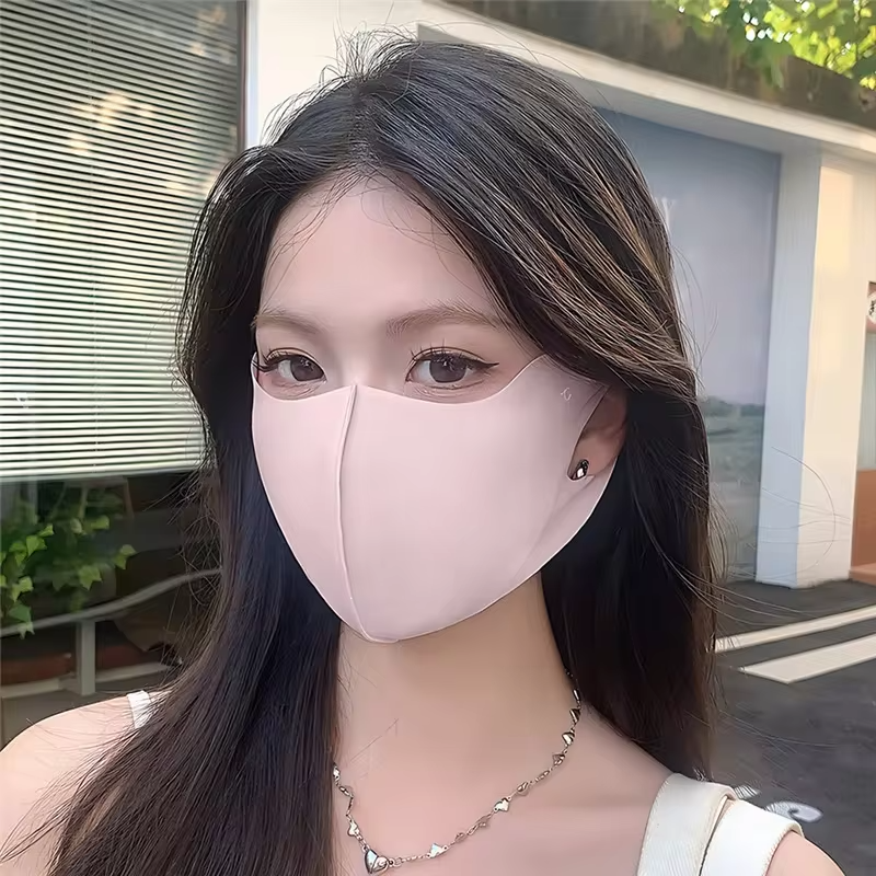 1PC Summer Sunscreen Face Mask Breathable Women UV Protection Trendy Mask Thin Ice Silk Sunscreen Anti-UV Fashionable Face Cover